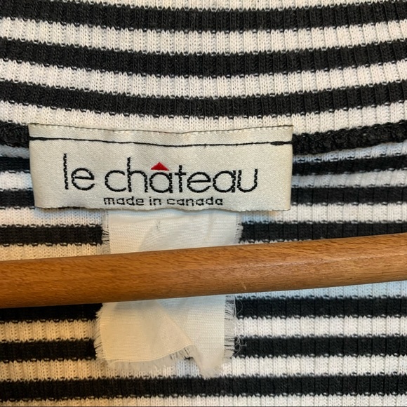 Vintage 90’s Le Chateau Long Sleeve Lace-up Top Black and White Stripe Size XS - Picture 4 of 8